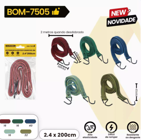 Corda Elástico Extensor 2,00 m Gancho Ferro