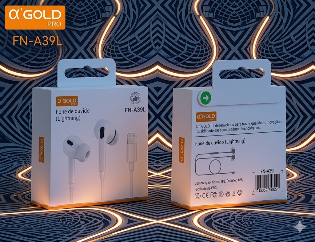 Fone De Ouvido Com Fio IOS A'GOLD com borracha