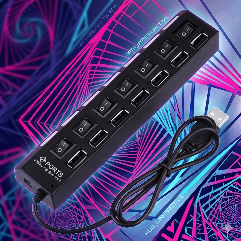 Hub Usb 2.0 Com 7 Portas Switch On/off E Led