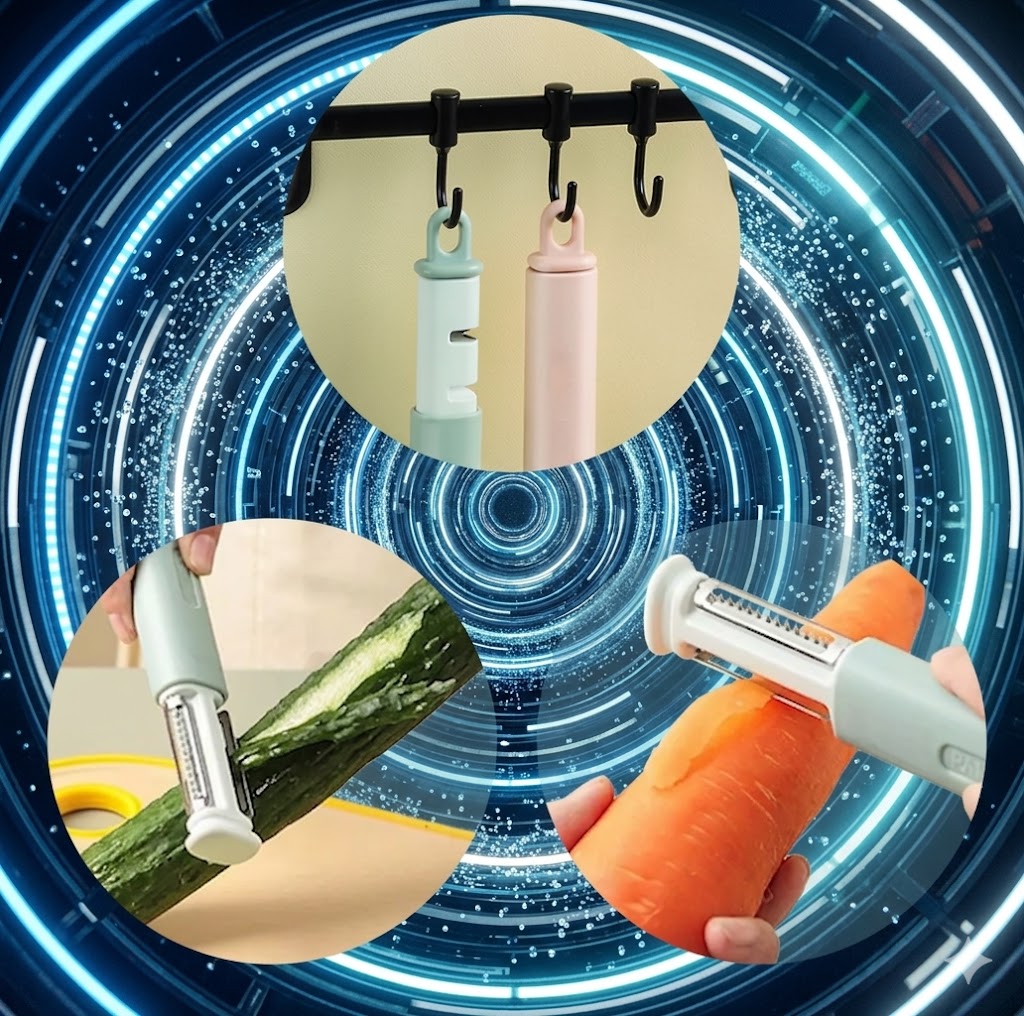 Descascador De Cozinha e Afiador de Faca 2 em 1 Vegetais Portátil Aço Inox